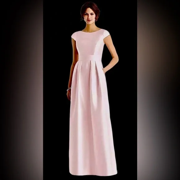 NWT Alfred Sung D767 Pink Cap Sleeve Pleated Skirt Dress with Pockets, Size 6R - Picture 2 of 15